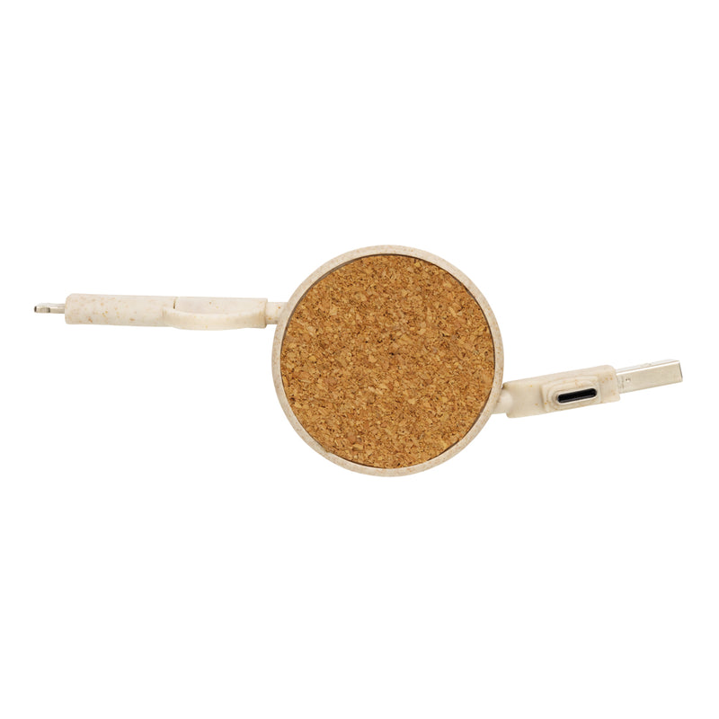 Load image into Gallery viewer, Cork and Wheat 6-in-1 retractable cable - Custom Wood Designs

