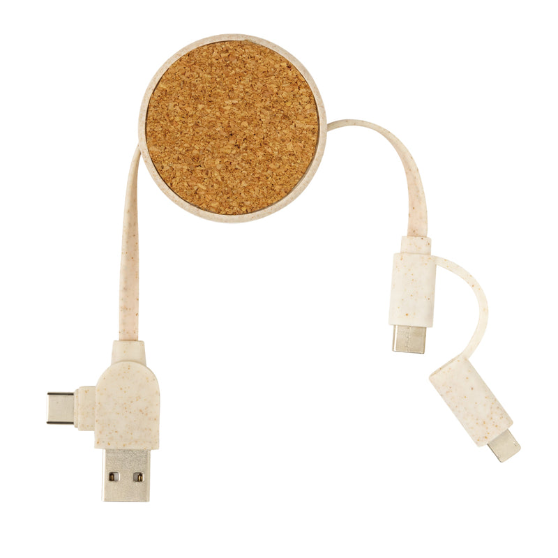 Load image into Gallery viewer, Cork and Wheat 6-in-1 retractable cable - Custom Wood Designs
