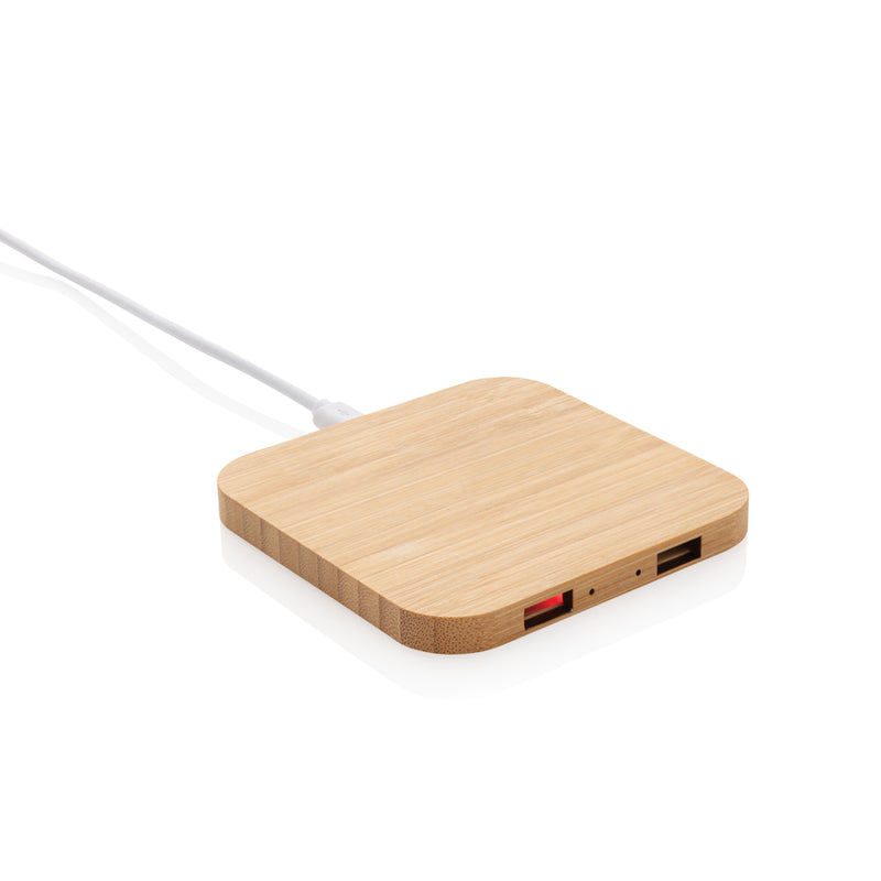 Load image into Gallery viewer, Bamboo 5W wireless charger with USB - Custom Wood Designs
