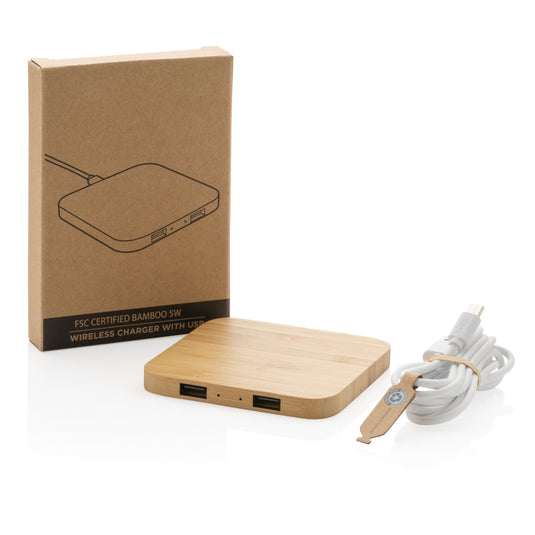Bamboo 5W wireless charger with USB - Custom Wood Designs