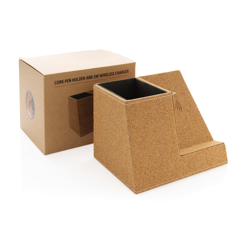 Load image into Gallery viewer, Cork pen holder and 5W wireless charger - Custom Wood Designs
