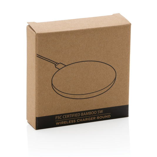 Bamboo 5W round wireless charger - Custom Wood Designs