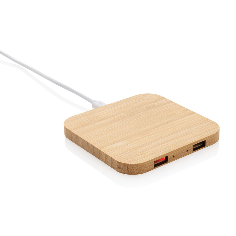 Load image into Gallery viewer, Bamboo 10W wireless charger with USB - Custom Wood Designs
