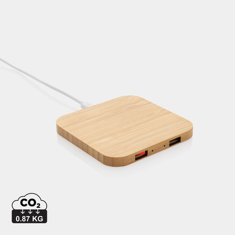 Load image into Gallery viewer, Bamboo 10W wireless charger with USB - Custom Wood Designs
