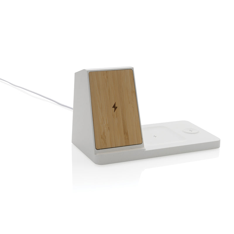 Load image into Gallery viewer, Ontario recycled plastic &amp; bamboo 3-in-1 wireless charger - Custom Wood Designs
