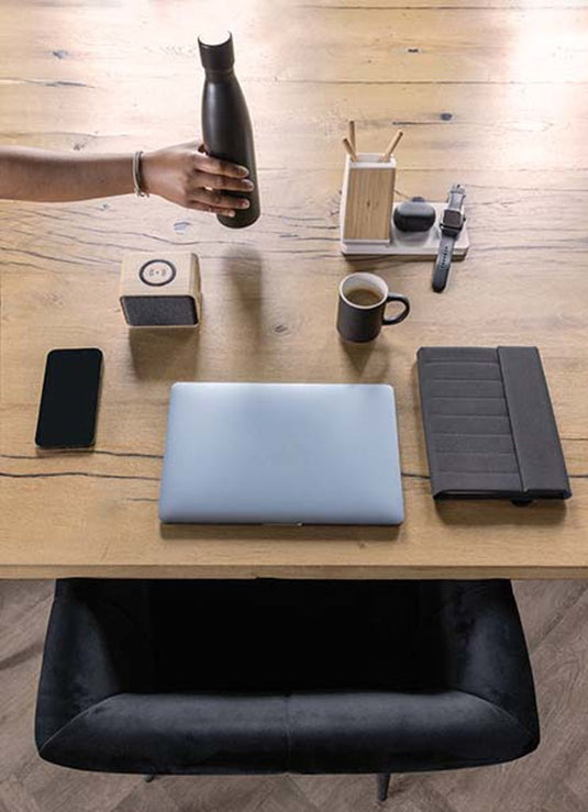 Ontario recycled plastic & bamboo 3-in-1 wireless charger - Custom Wood Designs