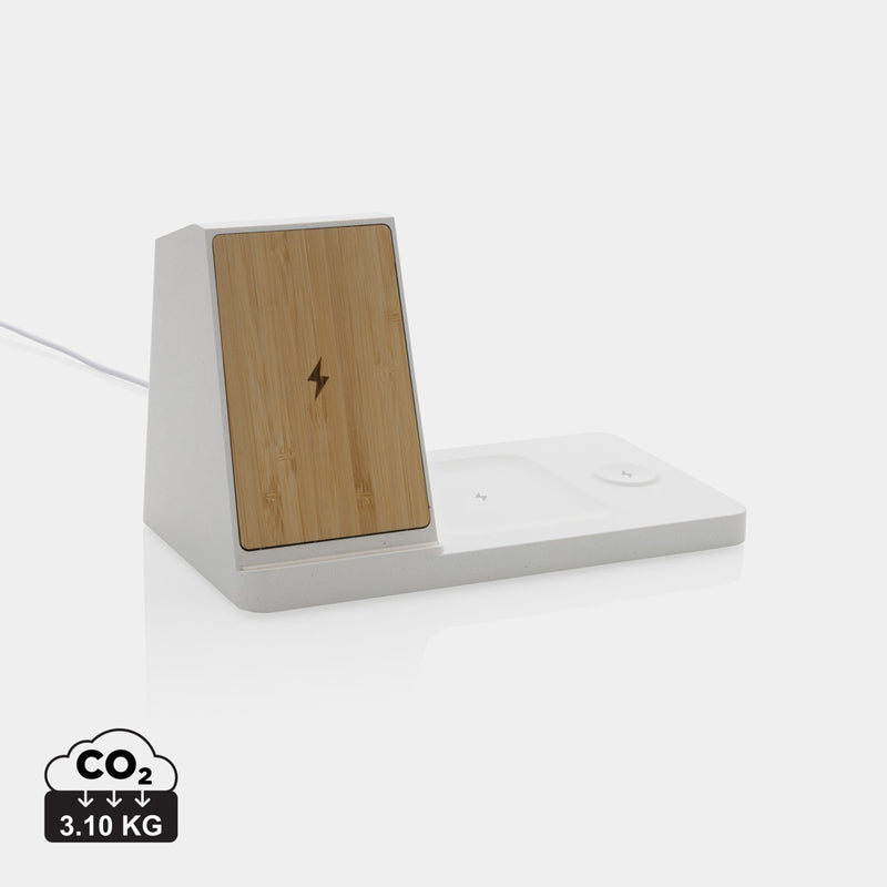 Load image into Gallery viewer, Ontario recycled plastic &amp; bamboo 3-in-1 wireless charger - Custom Wood Designs
