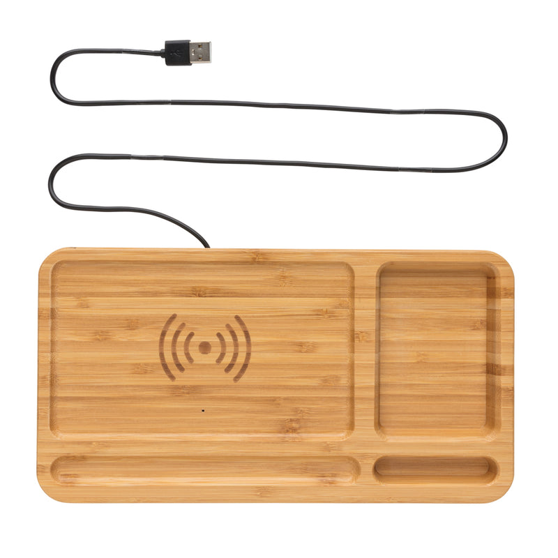 Load image into Gallery viewer, Bamboo desk organiser 5W wireless charger - Custom Wood Designs
