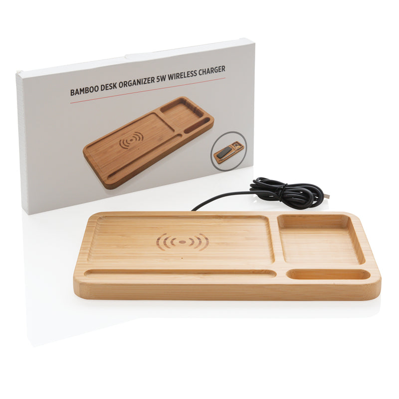 Load image into Gallery viewer, Bamboo desk organiser 5W wireless charger - Custom Wood Designs
