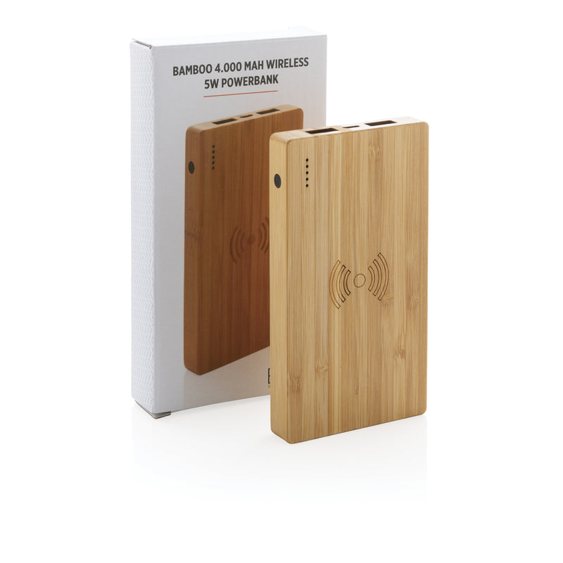 Load image into Gallery viewer, Bamboo 4.000 mAh wireless 5W Powerbank - Custom Wood Designs
