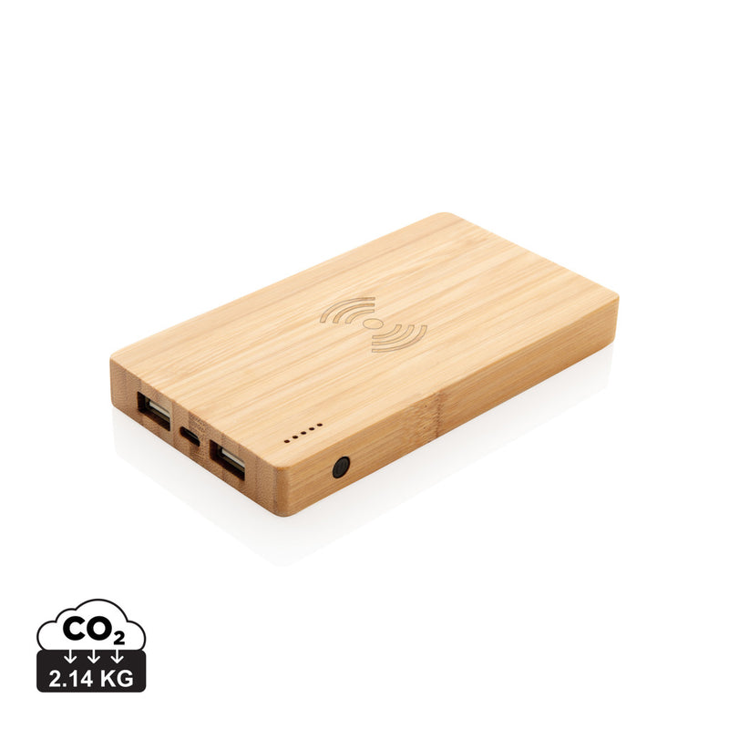 Load image into Gallery viewer, Bamboo 4.000 mAh wireless 5W Powerbank - Custom Wood Designs
