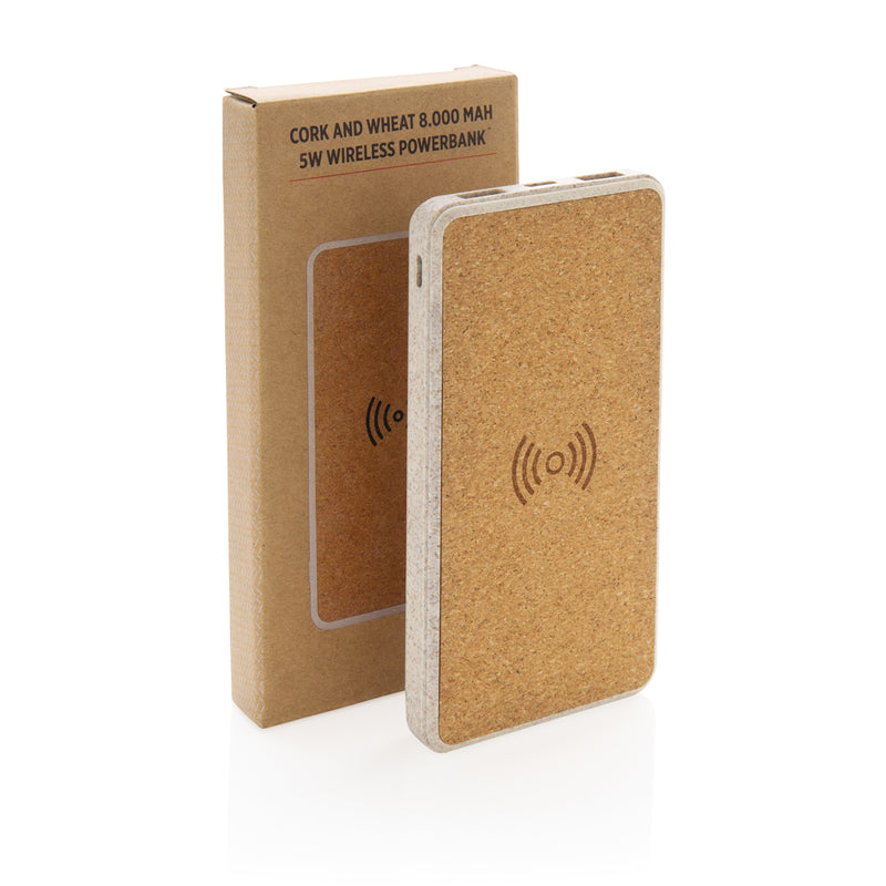 Load image into Gallery viewer, Cork and Wheat Straw 8.000 mAh 5W wireless powerbank - Custom Wood Designs
