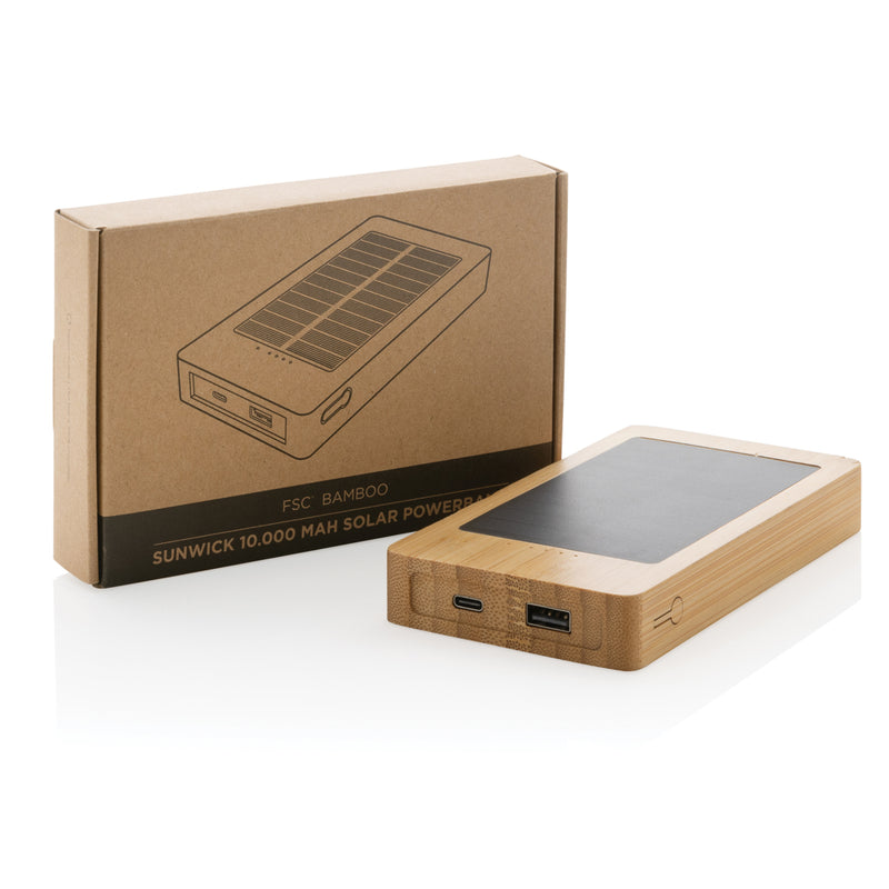 Load image into Gallery viewer, Sunwick 10.000 mAh Bamboo solar powerbank - Custom Wood Designs
