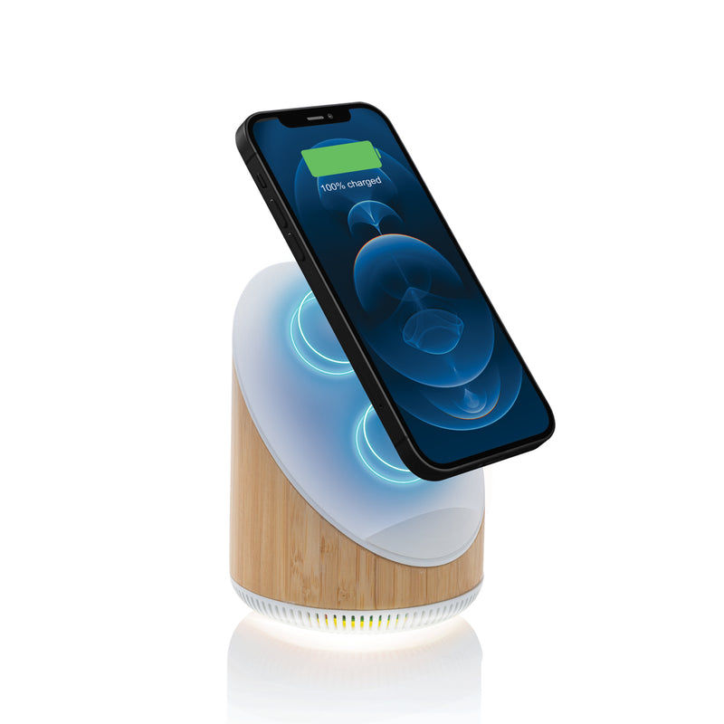 Load image into Gallery viewer, Ovate bamboo 5W speaker with 15W wireless charger - Custom Wood Designs

