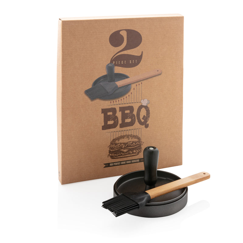 Load image into Gallery viewer, BBQ set with hamburger press and brush - Custom Wood Designs

