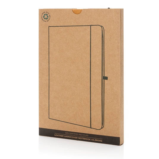 GRS Recycled leather hardcover notebook A5 - Custom Wood Designs