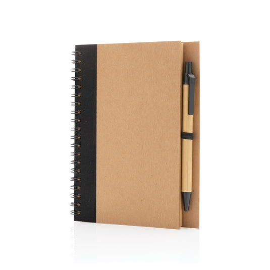 Kraft spiral notebook with pen - Custom Wood Designs