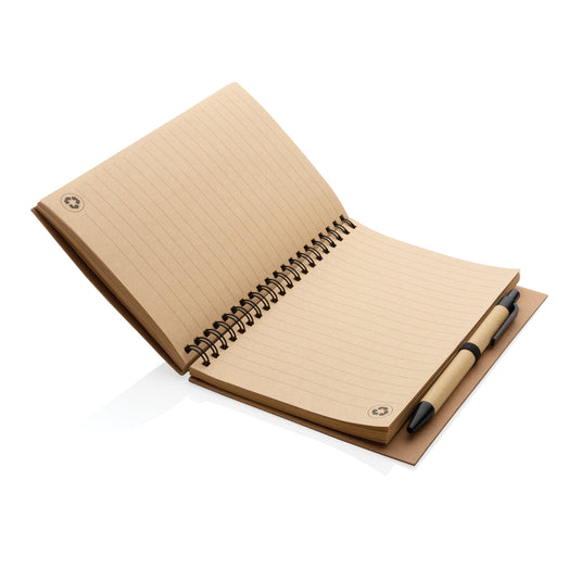 Kraft spiral notebook with pen - Custom Wood Designs