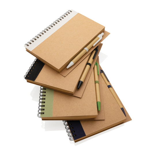 Kraft spiral notebook with pen - Custom Wood Designs