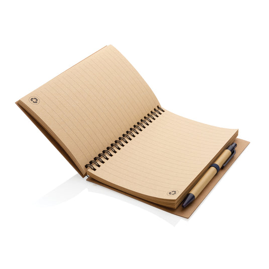 Kraft spiral notebook with pen - Custom Wood Designs