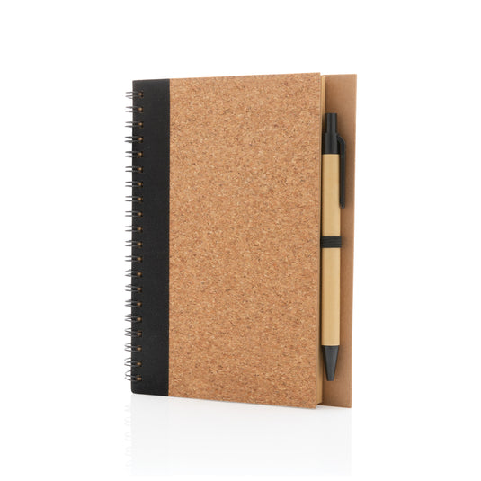 Cork spiral notebook with pen - Custom Wood Designs