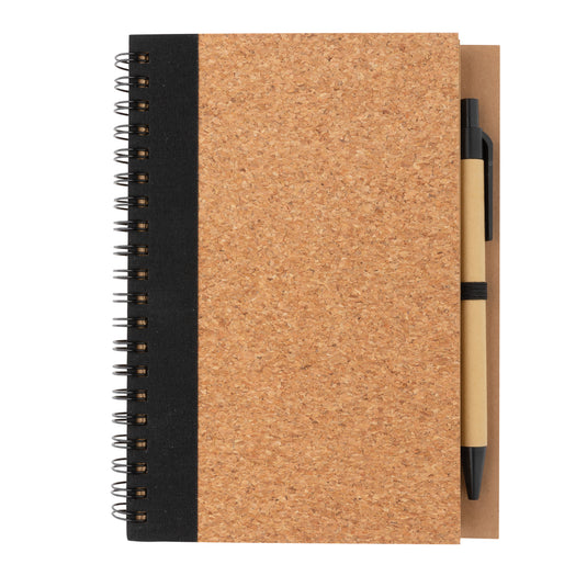 Cork spiral notebook with pen - Custom Wood Designs
