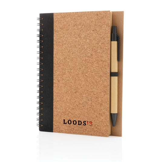Cork spiral notebook with pen - Custom Wood Designs