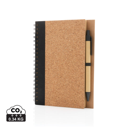 Cork spiral notebook with pen - Custom Wood Designs