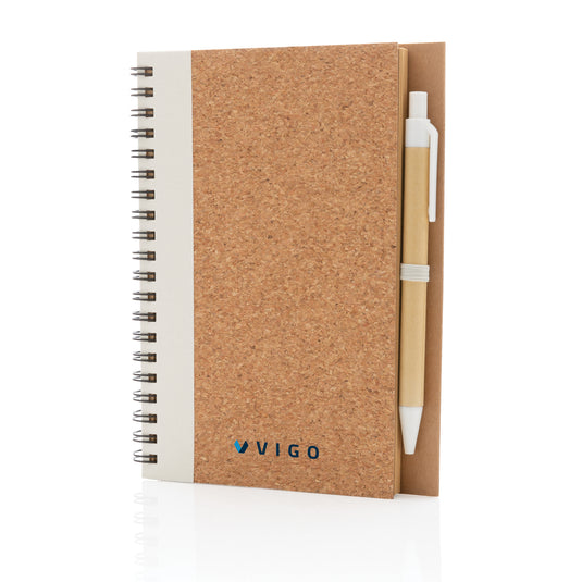 Cork spiral notebook with pen - Custom Wood Designs