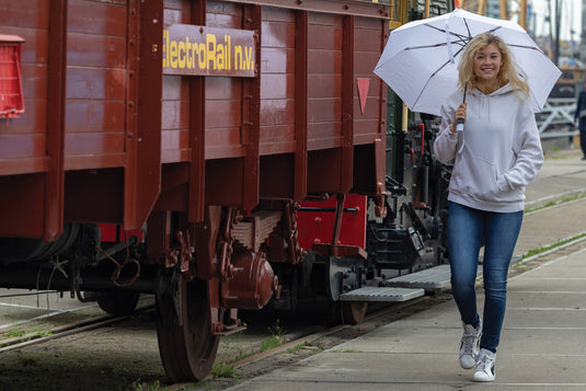 21" Impact AWARE™ RPET 190T mini auto open umbrella - Custom Wood Designs