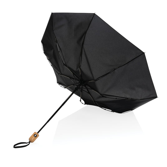21" Impact AWARE™ RPET 190T bamboo auto open/close umbrella - Custom Wood Designs