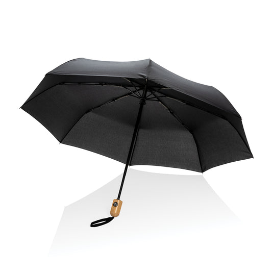 21" Impact AWARE™ RPET 190T bamboo auto open/close umbrella - Custom Wood Designs