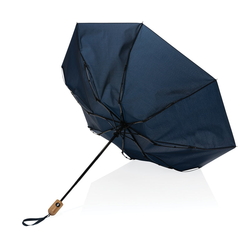 Load image into Gallery viewer, 21" Impact AWARE™ RPET 190T bamboo auto open/close umbrella - Custom Wood Designs
