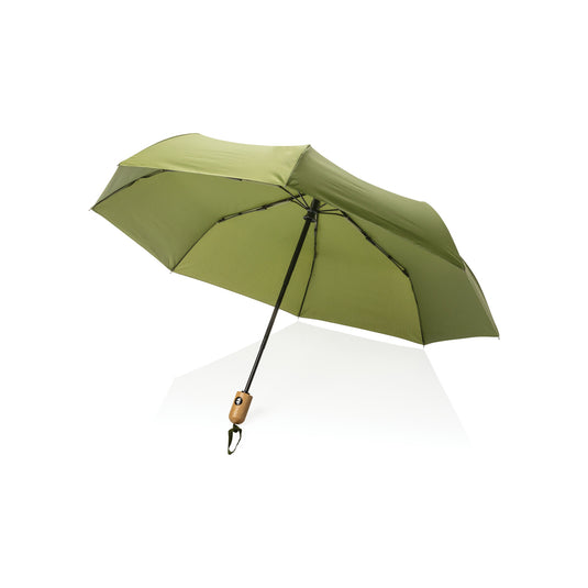 21" Impact AWARE™ RPET 190T bamboo auto open/close umbrella - Custom Wood Designs