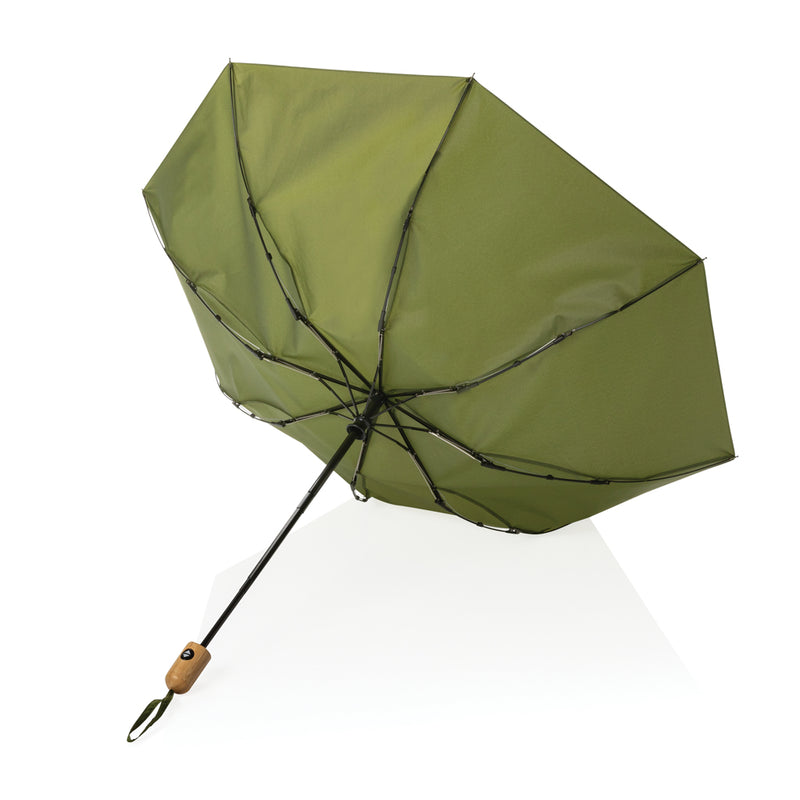 Load image into Gallery viewer, 21" Impact AWARE™ RPET 190T bamboo auto open/close umbrella - Custom Wood Designs
