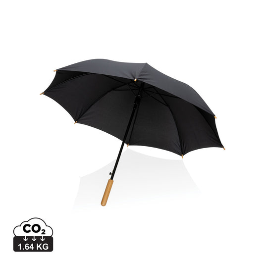 23" Impact AWARE™ RPET 190T auto open bamboo umbrella - Custom Wood Designs