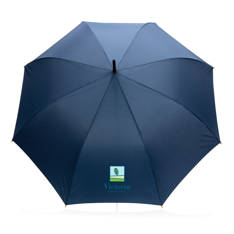 Load image into Gallery viewer, 27" Impact AWARE™ RPET 190T auto open bamboo umbrella - Custom Wood Designs
