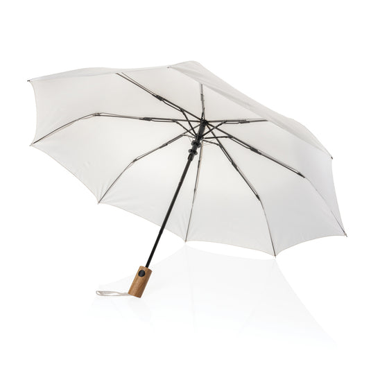 Kaycey 21" AWARE™ RPET Acacia wood mini auto open umbrella - Custom Wood Designs