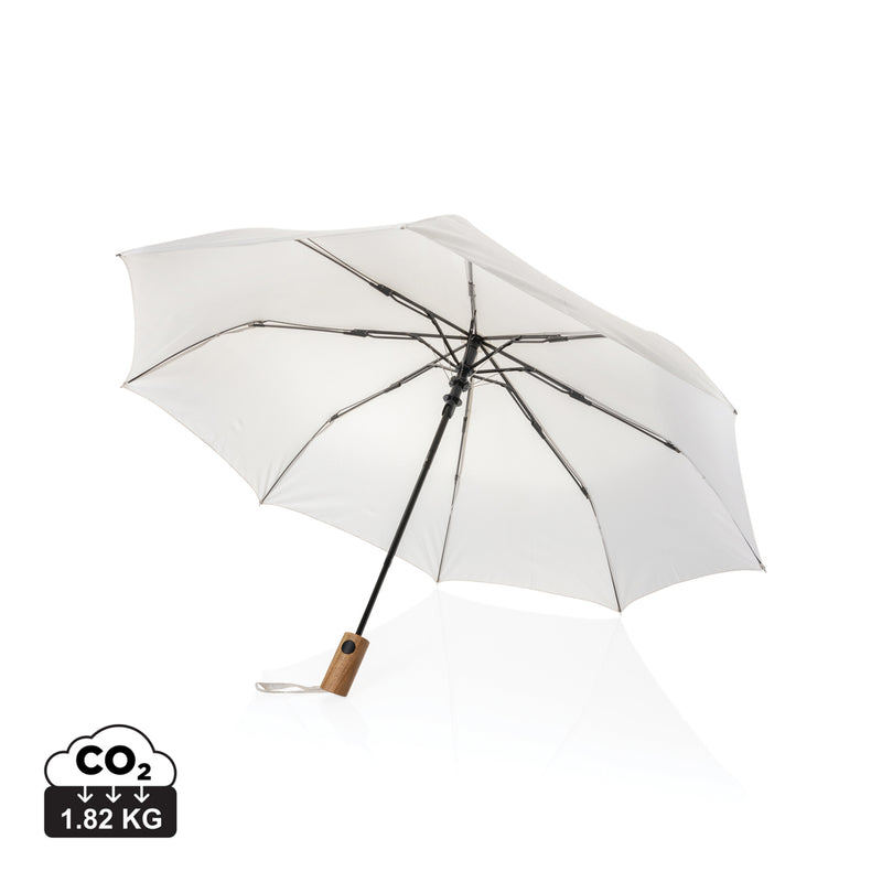 Load image into Gallery viewer, Kaycey 21" AWARE™ RPET Acacia wood mini auto open umbrella - Custom Wood Designs
