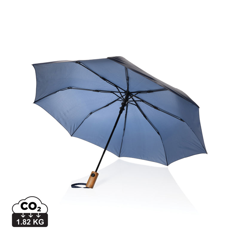Load image into Gallery viewer, Kaycey 21" AWARE™ RPET Acacia wood mini auto open umbrella - Custom Wood Designs
