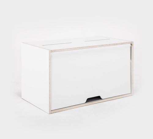 Rectangular white MDF display unit for retail