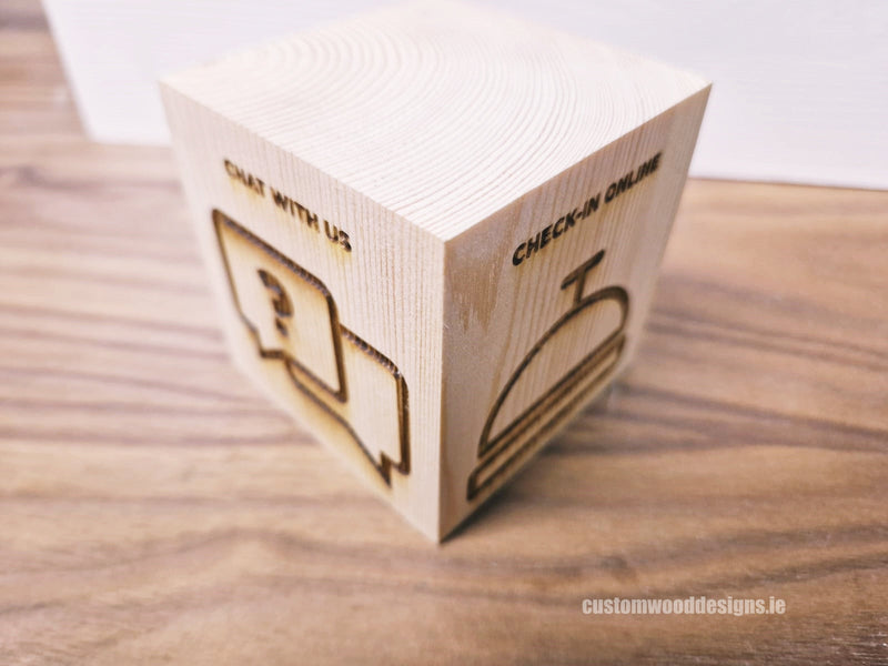 Load image into Gallery viewer, QR Code Block Natural 5 sides Branded 10-1000 Custom Wood Designs StayCityQRBlockCustomWoodDesignsIreland_6_a15c2094-214e-41d5-8d86-665824723e87
