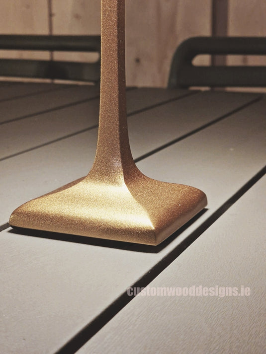 Cordless rechargeable LED table lamp in black for restaurant and hotel tables – available from Custom Wood Designs Ireland