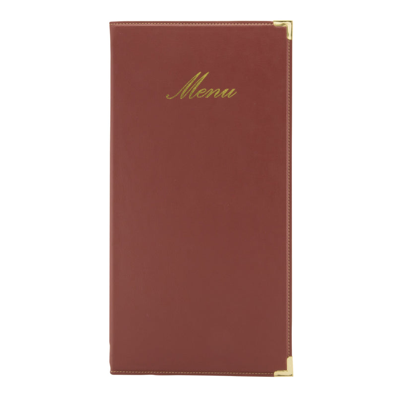 Load image into Gallery viewer, Leather style long menu holder pack of 10 Wine Red Custom Wood Designs __label: Multibuy black-leather-style-long-menu-holder-pack-of-10-53613252837719
