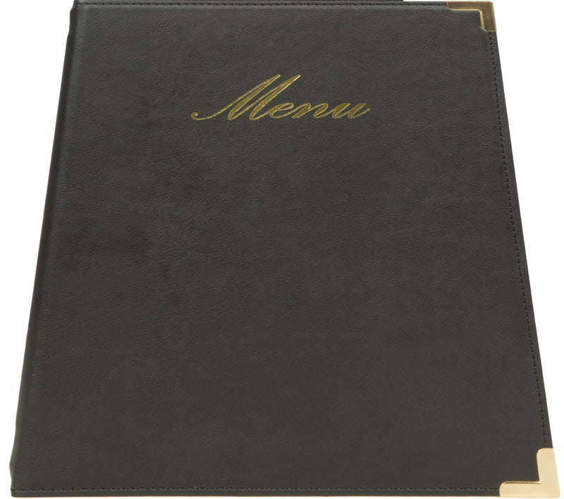 Load image into Gallery viewer, Leather style menu A5 pack of 10 Custom Wood Designs __label: Multibuy black-leather-style-menu-a5-pack-of-10-53613254213975
