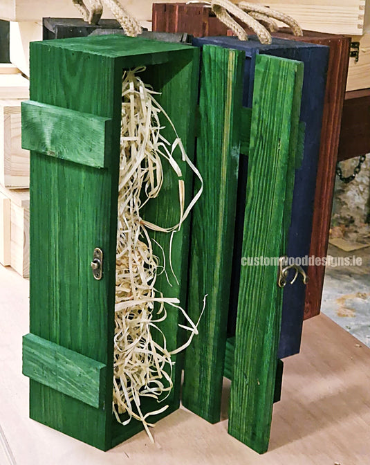 Rustic Bottle Box - Green Single x 25 Bottle box Custom Wood Designs __label: Multibuy Bottle Boxes Gift Boxes bottle-box-default-title-rustic-bottle-box-green-single-52613802328407