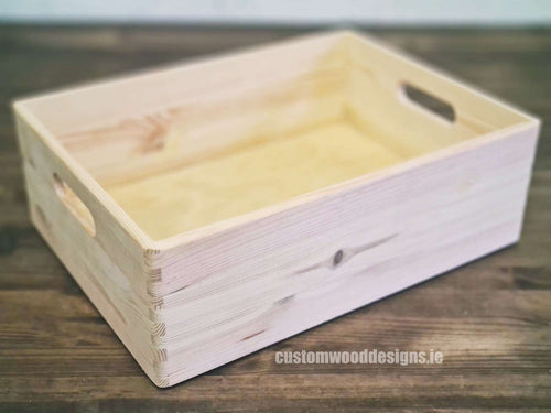 Pine wood box used for storage and display