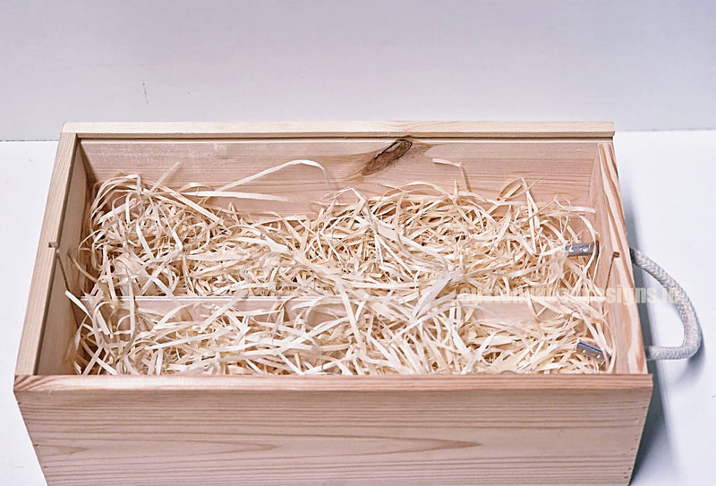 Load image into Gallery viewer, Sliding Lid 2 Bottle Box - Natural x 25 Corporate Gift Box with Wood Wool Custom Wood Designs box corporate double wine gift wine wood wool corporate-gift-box-with-wood-wool-1-sliding-lid-2-bottle-box-natural-x-25-52625919213911
