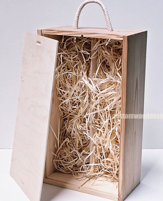 Sliding Lid 2 Bottle Box - Natural x 25 Corporate Gift Box with Wood Wool Custom Wood Designs box corporate double wine gift wine wood wool corporate-gift-box-with-wood-wool-1-sliding-lid-2-bottle-box-natural-x-25-53612162285911