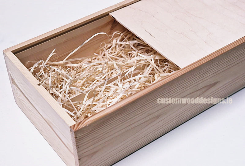 Load image into Gallery viewer, Sliding Lid 2 Bottle Box - Natural x 25 Corporate Gift Box with Wood Wool Custom Wood Designs box corporate double wine gift wine wood wool corporate-gift-box-with-wood-wool-1-sliding-lid-2-bottle-box-natural-x-25-53612166152535
